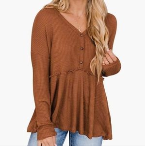 Waffle Babydoll Tunic Top